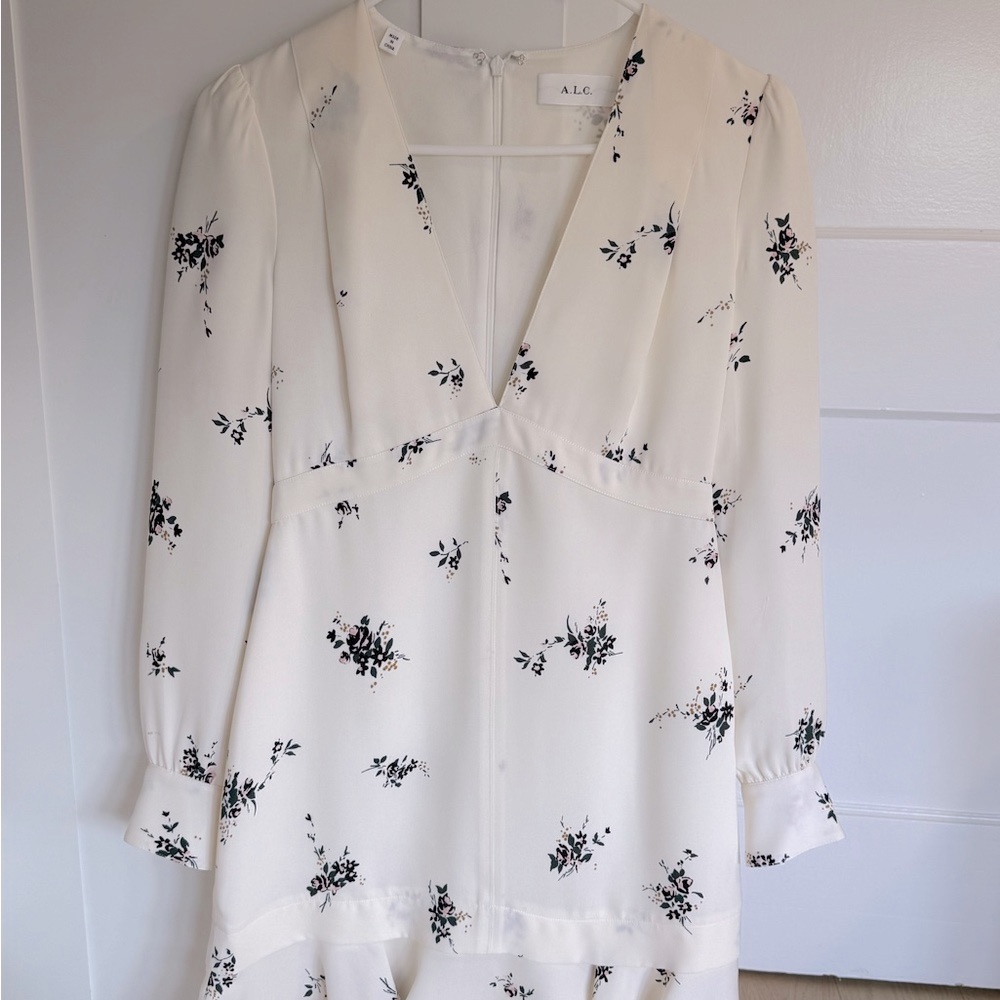 A.L.C. Ivory and Ebony Floral Long Sleeve Dress